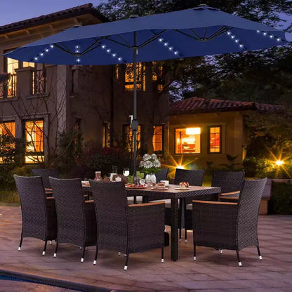 Costway 11 PCS Patio Dining Set with 15ft Double-Sided Patio Umbrella (Base Included) Beige/Coffee/Navy/Orange/Wine/Grey