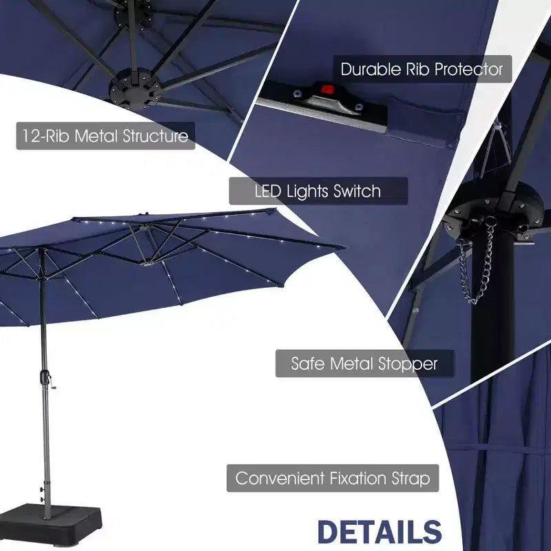 Costway 11 PCS Patio Dining Set with 15ft Double-Sided Patio Umbrella (Base Included) Beige/Coffee/Navy/Orange/Wine/Grey