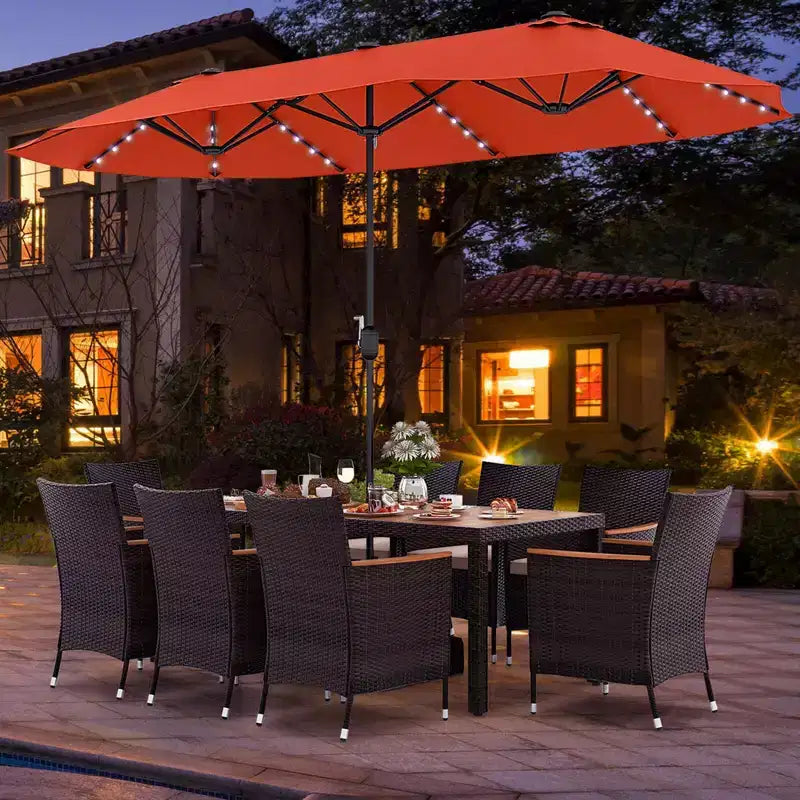 Costway 11 PCS Patio Dining Set with 15ft Double-Sided Patio Umbrella (Base Included) Beige/Coffee/Navy/Orange/Wine/Grey