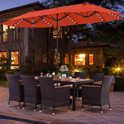 Costway 11 PCS Patio Dining Set with 15ft Double-Sided Patio Umbrella (Base Included) Beige/Coffee/Navy/Orange/Wine/Grey