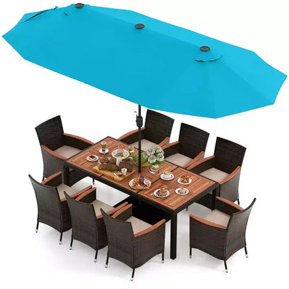 Costway 11 PCS Patio Dining Set with 15ft Double-Sided Patio Umbrella (Base Included) Beige/Coffee/Navy/Orange/Wine/Grey