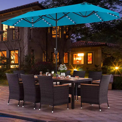 Costway 11 PCS Patio Dining Set with 15ft Double-Sided Patio Umbrella (Base Included) Beige/Coffee/Navy/Orange/Wine/Grey