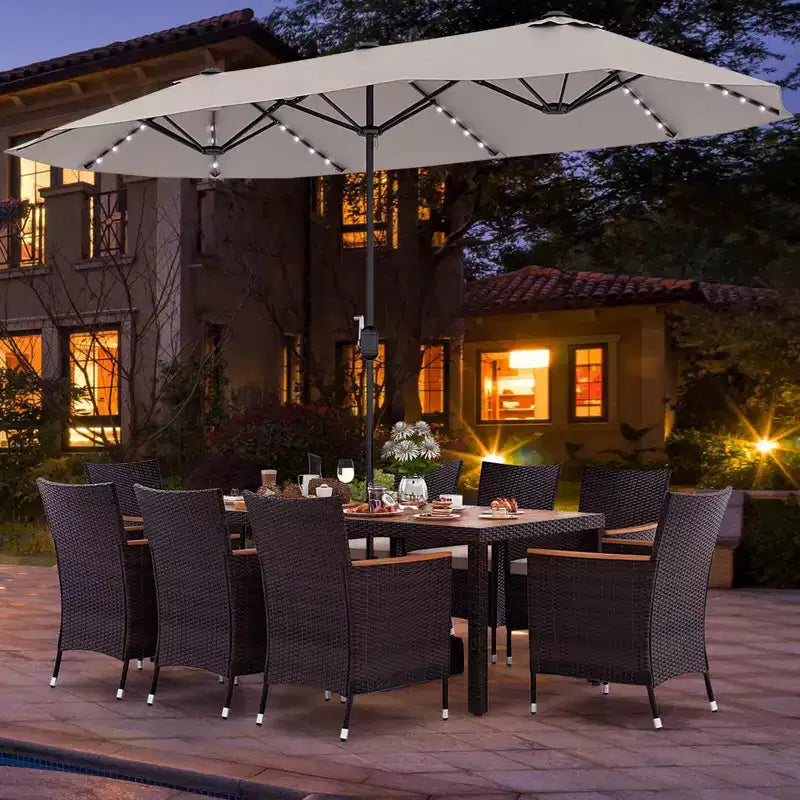 Costway 11 PCS Patio Dining Set with 15ft Double-Sided Patio Umbrella (Base Included) Beige/Coffee/Navy/Orange/Wine/Grey
