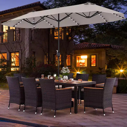 Costway 11 PCS Patio Dining Set with 15ft Double-Sided Patio Umbrella (Base Included) Beige/Coffee/Navy/Orange/Wine/Grey