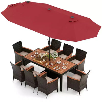 Costway 11 PCS Patio Dining Set with 15ft Double-Sided Patio Umbrella (Base Included) Beige/Coffee/Navy/Orange/Wine/Grey