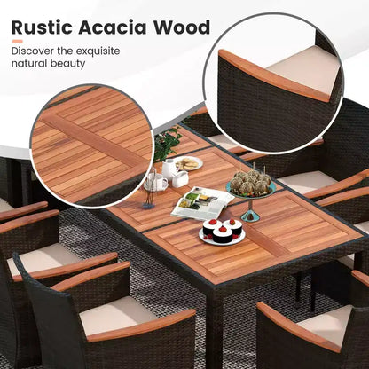 Costway 11 PCS Patio Dining Set with 15ft Double-Sided Patio Umbrella (Base Included) Beige/Coffee/Navy/Orange/Wine/Grey