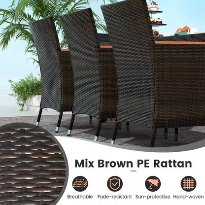 Costway 11 PCS Patio Dining Set with 15ft Double-Sided Patio Umbrella (Base Included) Beige/Coffee/Navy/Orange/Wine/Grey