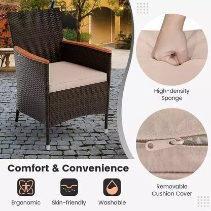 Costway 11 PCS Patio Dining Set with 15ft Double-Sided Patio Umbrella (Base Included) Beige/Coffee/Navy/Orange/Wine/Grey