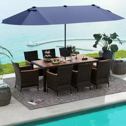 Costway 11 PCS Patio Dining Set with 15ft Double-Sided Patio Umbrella (Base Included) Beige/Coffee/Navy/Orange/Wine/Grey