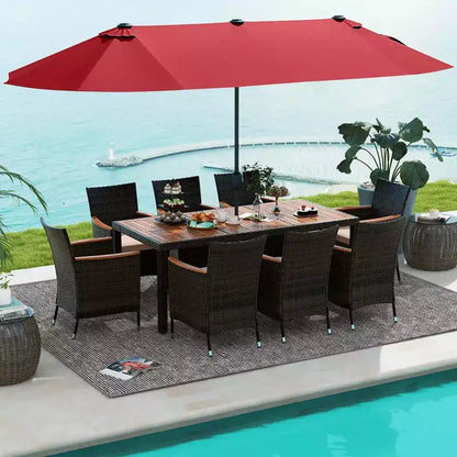 Costway 11 PCS Patio Dining Set with 15ft Double-Sided Patio Umbrella (Base Included) Beige/Coffee/Navy/Orange/Wine/Grey