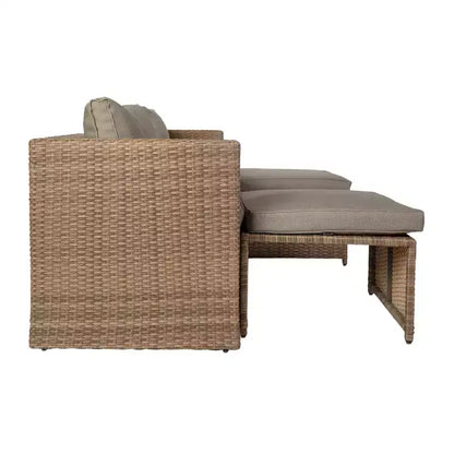 Emma and Oliver Indoor/Outdoor Modular Loveseat Sofa Set with Ottomans and Glass-Top Table