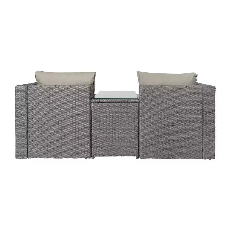 Emma and Oliver Indoor/Outdoor Modular Loveseat Sofa Set with Ottomans and Glass-Top Table