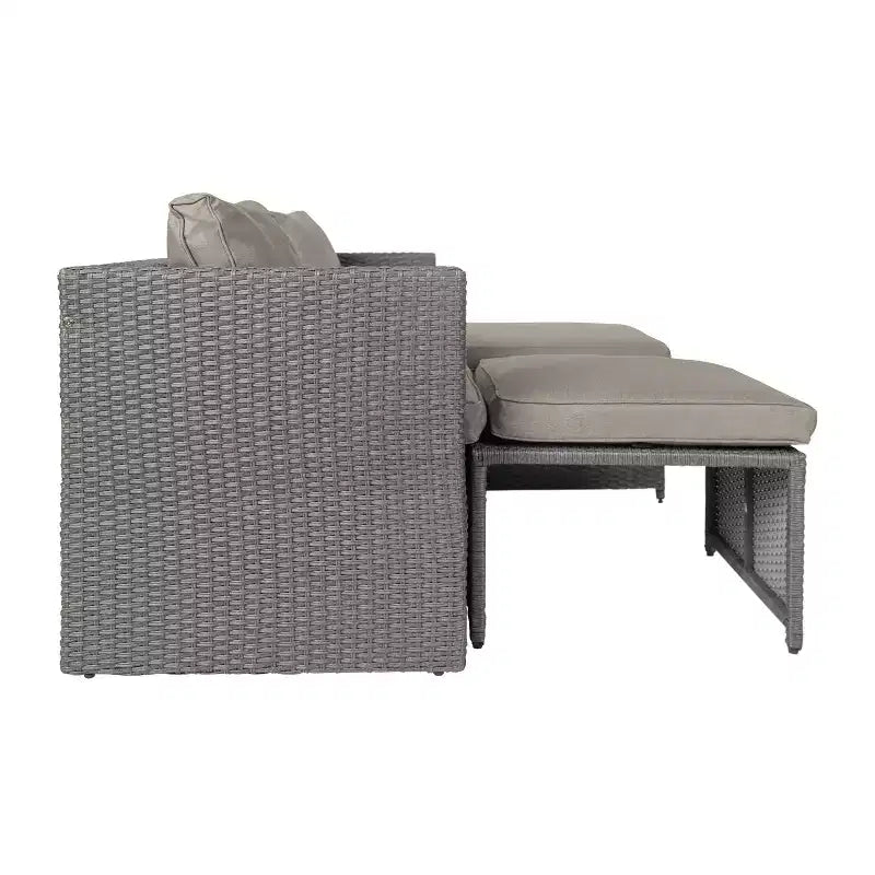 Emma and Oliver Indoor/Outdoor Modular Loveseat Sofa Set with Ottomans and Glass-Top Table
