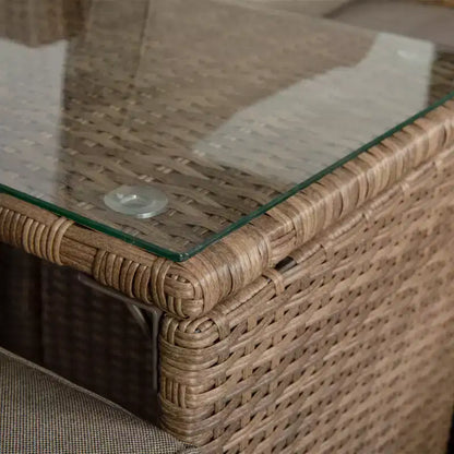 Emma and Oliver Indoor/Outdoor Modular Loveseat Sofa Set with Ottomans and Glass-Top Table