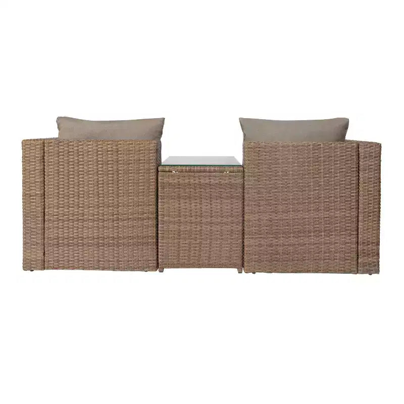 Emma and Oliver Indoor/Outdoor Modular Loveseat Sofa Set with Ottomans and Glass-Top Table