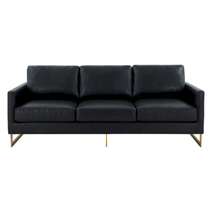 LeisureMod Lincoln Modern Upholstered Leather Sofa with Gold Frame - 83