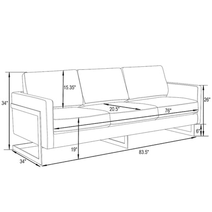 LeisureMod Lincoln Modern Upholstered Leather Sofa with Gold Frame - 83