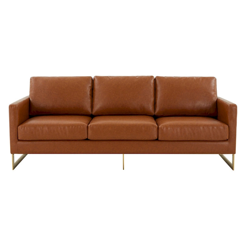 LeisureMod Lincoln Modern Upholstered Leather Sofa with Gold Frame - 83