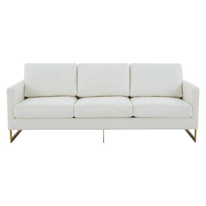 LeisureMod Lincoln Modern Upholstered Leather Sofa with Gold Frame - 83