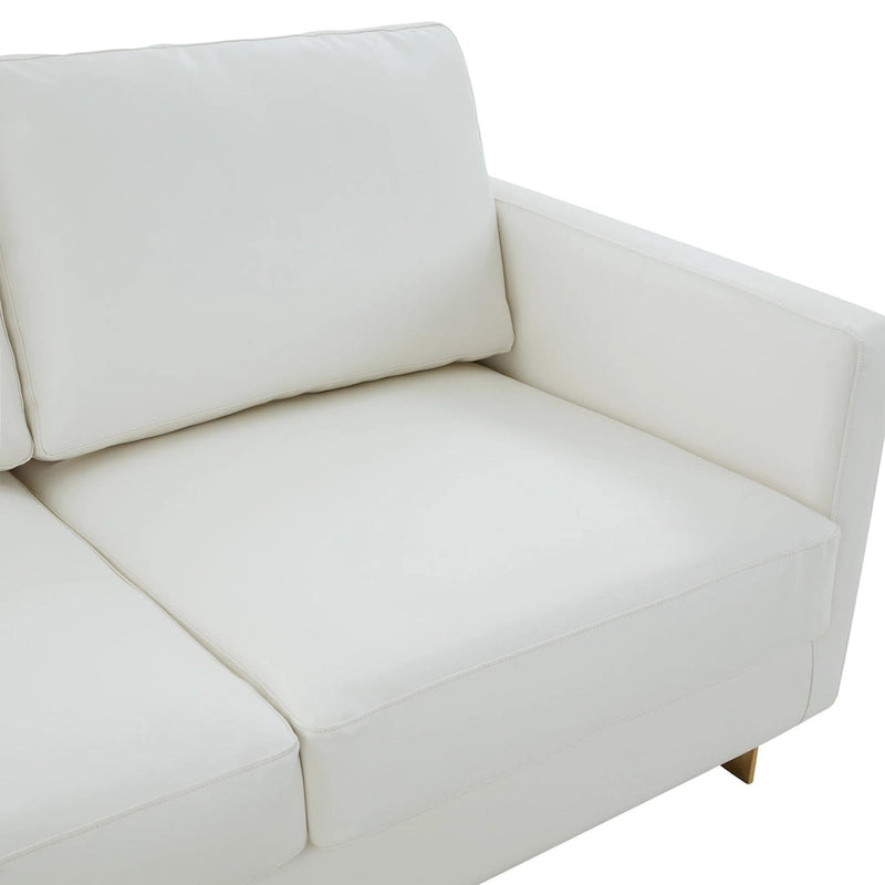 LeisureMod Lincoln Modern Upholstered Leather Sofa with Gold Frame - 83
