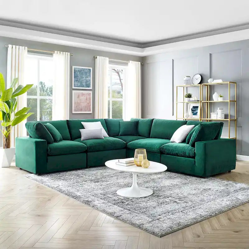 Commix Down Filled Overstuffed Velvet 5-Piece Sectional Sofa