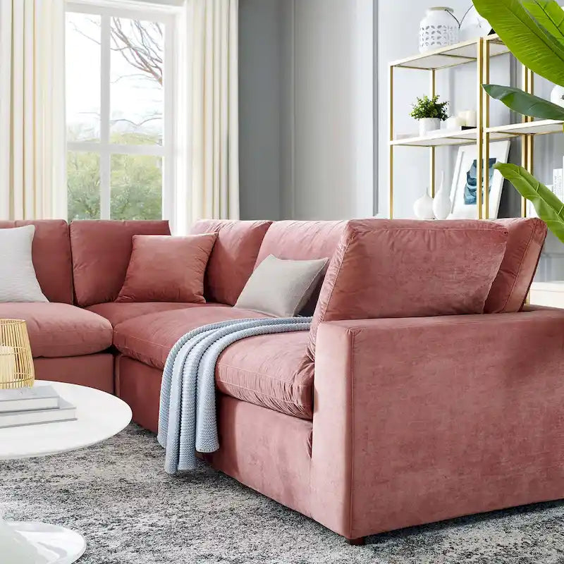 Commix Down Filled Overstuffed Velvet 5-Piece Sectional Sofa