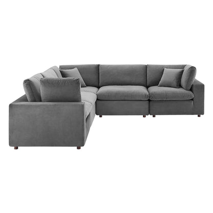 Commix Down Filled Overstuffed Velvet 5-Piece Sectional Sofa