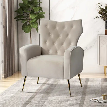 Abadiana Accent Tufted Chair with Metal Base by HULALA HOME