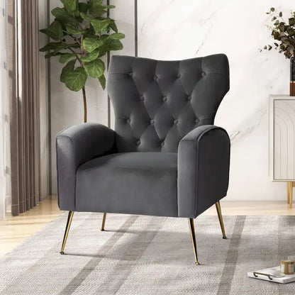 Abadiana Accent Tufted Chair with Metal Base by HULALA HOME
