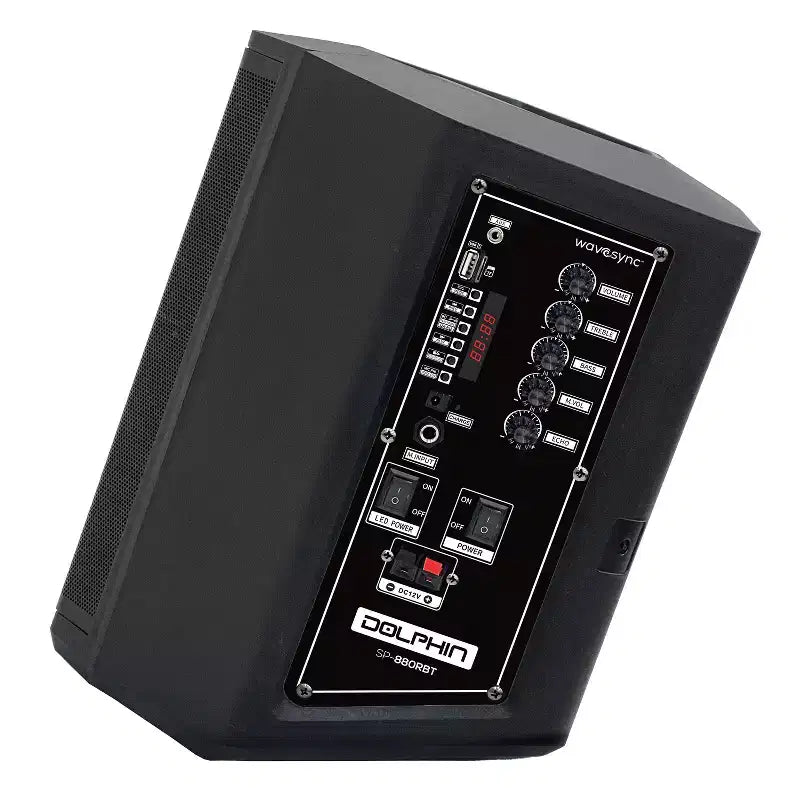 Dolphin Audio Tilt 880 Rechargeable 8-In. Portable Bluetooth Party Speaker with Tilt Function, LED Light Ring, Wireless Microphone, and Remot...