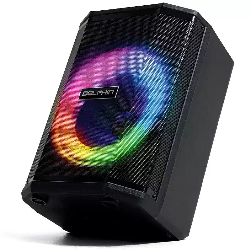 Dolphin Audio Tilt 880 Rechargeable 8-In. Portable Bluetooth Party Speaker with Tilt Function, LED Light Ring, Wireless Microphone, and Remot...