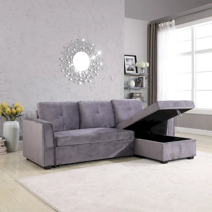 91-in. Velvet Reversible Convertible Storage Sectional/Sofa Sleeper