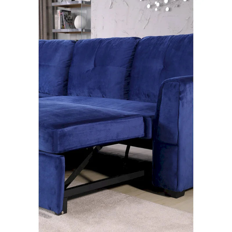 91-in. Velvet Reversible Convertible Storage Sectional/Sofa Sleeper