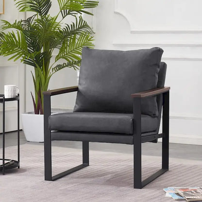 MCombo Modern Accent Chair with Upholstered Cushion, Faux Leather HQ304