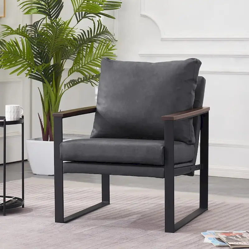 MCombo Modern Accent Chair with Upholstered Cushion, Faux Leather HQ304