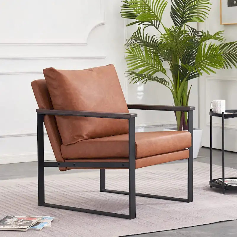 MCombo Modern Accent Chair with Upholstered Cushion, Faux Leather HQ304