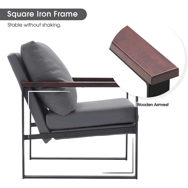 MCombo Modern Accent Chair with Upholstered Cushion, Faux Leather HQ304