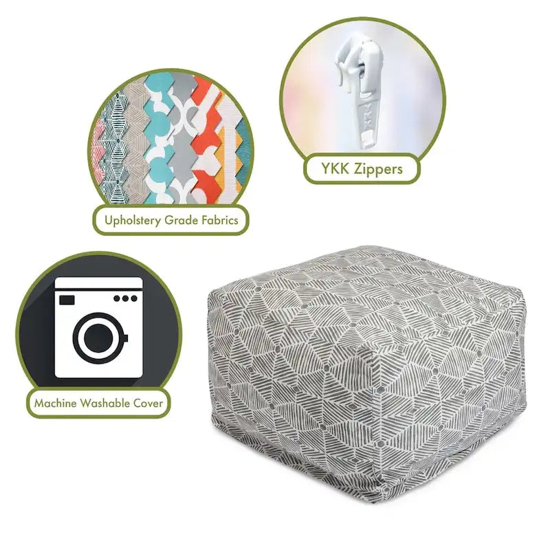 Majestic Home Goods Indoor Charlie Cotton Ottoman Pouf 27 in L x 27 in W x 17 in H