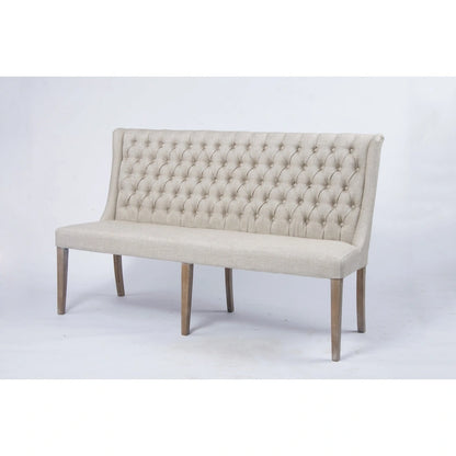 French Tufted Upholstered Dining Banquette Bench (Light Sand Fabric)