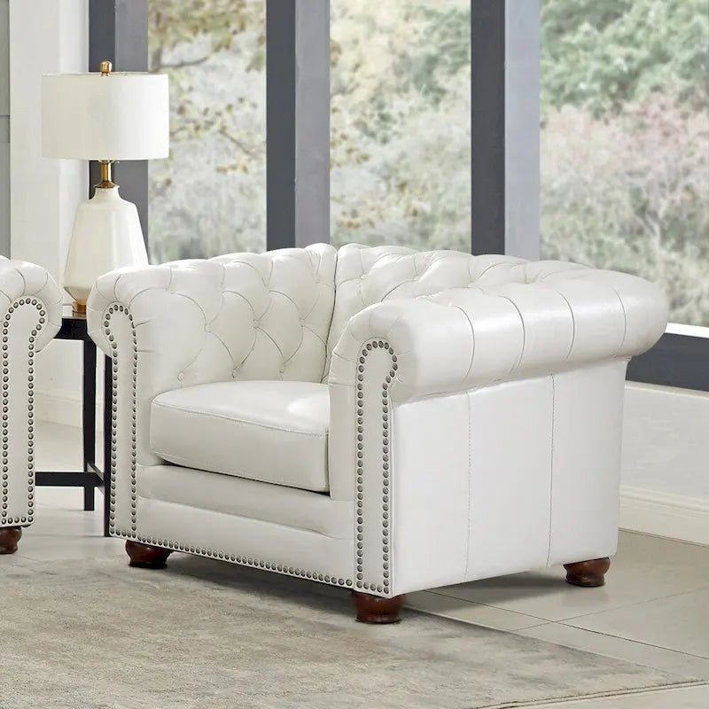 Hydeline Aliso Top Grain Leather Chesterfield Chair with Memory Foam and Springs