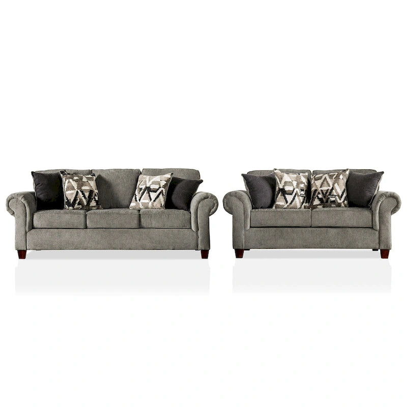 Mecia Transitional Chenille Rolled Arms 2-Piece Sofa Set by Furniture of America