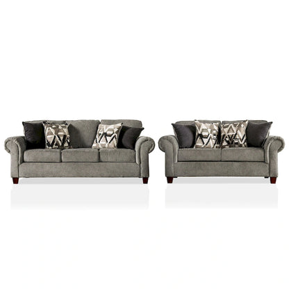 Mecia Transitional Chenille Rolled Arms 2-Piece Sofa Set by Furniture of America