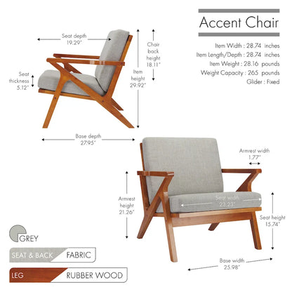 Porthos Home Clia Fabric Accent Chair with Rubberwood Frame, Removable Cushions