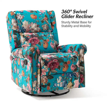 Poltrona reclinabile girevole manuale Leopold in tessuto floreale di transizione con borchie, set da 2 di HULALA HOME