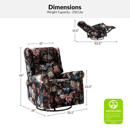 Poltrona reclinabile girevole manuale Leopold in tessuto floreale di transizione con borchie, set da 2 di HULALA HOME