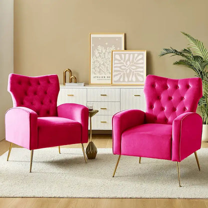 Danita Contemporary Velvet Wingback Tufted Chair With Gold Flared Metal Legs Set Of 2 by HULALA HOME