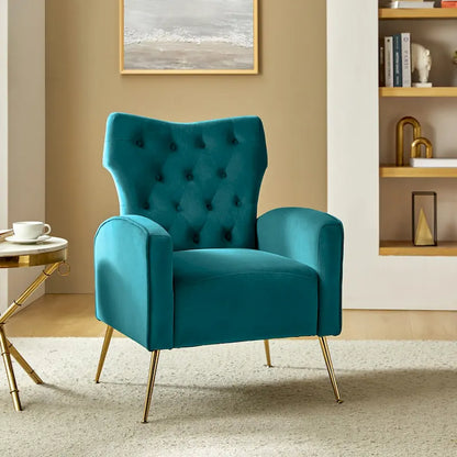 Danita Contemporary Velvet Wingback Tufted Chair With Gold Flared Metal Legs Set Of 2 by HULALA HOME