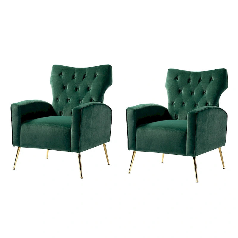 Danita Contemporary Velvet Wingback Tufted Chair With Gold Flared Metal Legs Set Of 2 by HULALA HOME