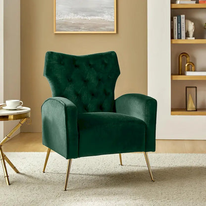 Danita Contemporary Velvet Wingback Tufted Chair With Gold Flared Metal Legs Set Of 2 by HULALA HOME