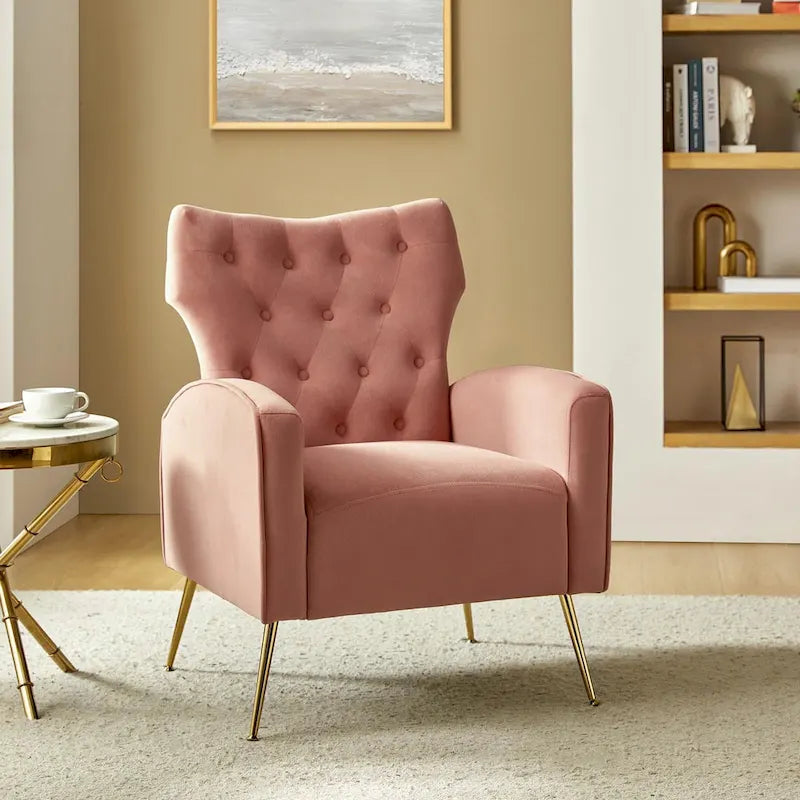 Danita Contemporary Velvet Wingback Tufted Chair With Gold Flared Metal Legs Set Of 2 by HULALA HOME